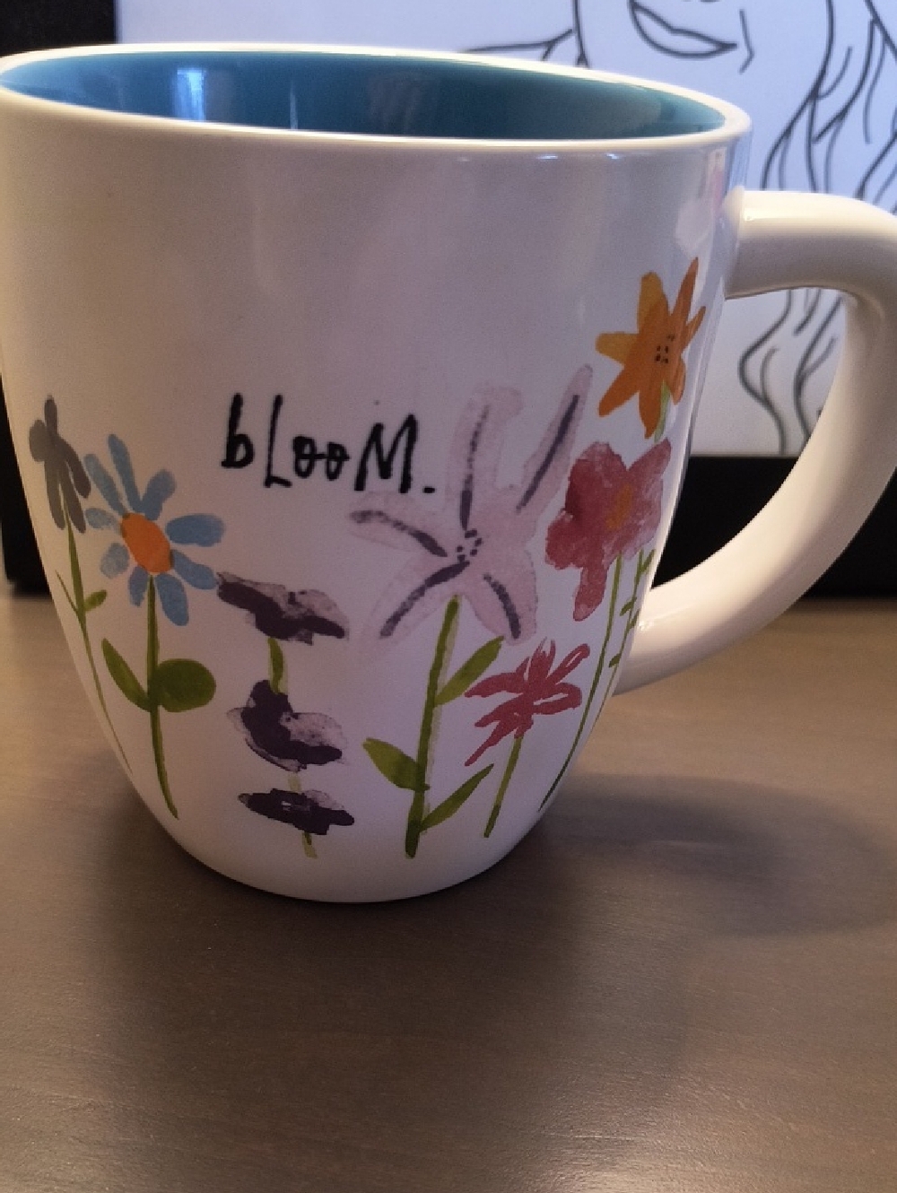 Rae Dunn Ceramic Bloom Mug - White Exterior, Blue Interior
